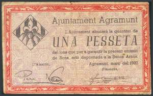 AGRAMUNT (LERIDA). 1 peseta. March 1937. ... 