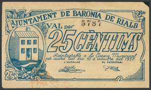 BARONIA DE RIALB (LERIDA). 25 Céntimos. 10 ... 