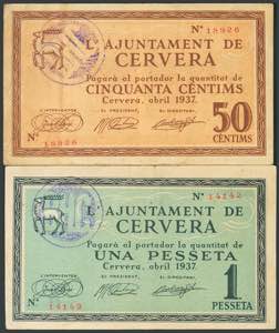 CERVERA (LERIDA). 50 Céntimos y 1 Peseta. ... 