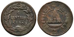 HONDURAS. 1 Centavo (Ae. 4,33g/20mm). 1890. ... 
