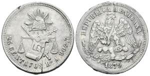 MEXICO. 25 Centavos (Ar. 6,64g/25mm). 1879. ... 