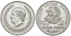 MEXICO. 5 Pesos. (Ar. 27,92g/40mm). 1951. ... 