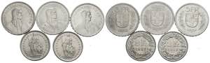 FOREIGN CURRENCIES. Set of 5 Swiss silver ... 