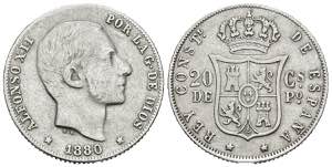 ALFONSO XII (1874-1885). 20 Centavos. (Ar. ... 