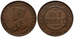 AUSTRALIA. 1 Penny. (Ae. 9,39g/31mm). 1934. ... 