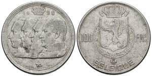BELGICA. 100 Francs. (Ar. 18,14g/33mm). ... 