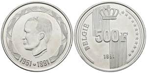 BELGICA. 500 Francs. (Ar. 22,82g/37mm). ... 