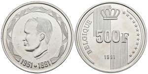 BELGICA. 500 Francs. (Ar. 22,85g/37mm). ... 