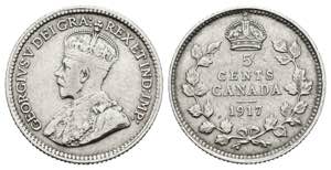 CANADA. 5 Cents. (Ar. 1.16g / 10mm). 1917. ... 