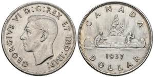 CANADA. 1 USD (Ar. 23.38g / 36mm). 1937. ... 
