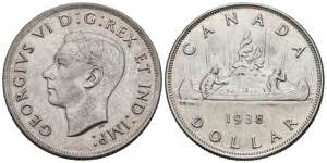 CANADA. 1 USD (Ar. 23.23g / 36mm). 1938. ... 