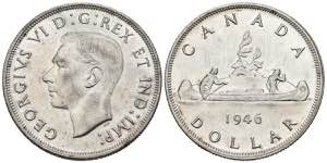 CANADA. 1 USD (Ar. 23.29g / 36mm). 1946. ... 
