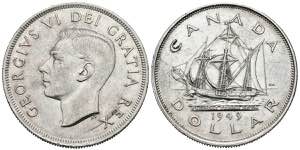 CANADA. 1 Dollar (Ar. 23,41g/36mm). 1949.  ... 