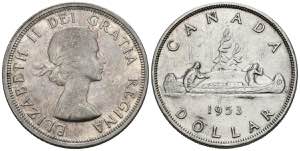 CANADA. 1 Dollar (Ar. 23,10g/36mm). 1953.  ... 