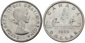 CANADA. 1 Dollar (Ar. 23,43g/36mm). 1955. ... 