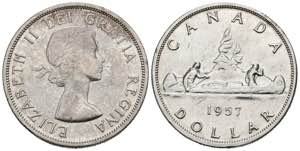 CANADA. 1 USD (Ar. 23.33g / 36mm). 1957. ... 