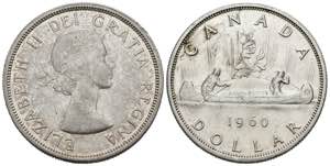 CANADA. 1 Dollar (Ar. 23,43g/36mm). 1960. ... 