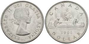 CANADA. 1 Dollar (Ar. 23,01g/36mm). 1961. ... 