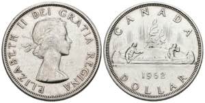 CANADA. 1 Dollar (Ar. 23,45g/36mm). 1962. ... 