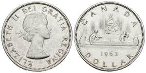 CANADA. 1 Dollar (Ar. 23,29g/36mm). 1963. ... 