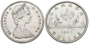 CANADA. 1 Dollar (Ar. 23,43g/36mm). 1965. ... 