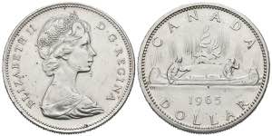 CANADA. 1 Dollar. (Ar.23,26g/36mm). 1965. ... 