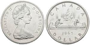 CANADA. 1 Dollar. (Ar. 23,05g/36mm). 1965. ... 