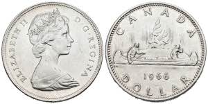 CANADA. 1 Dollar. (Ar. 23,50g/36mm). 1966. ... 