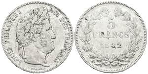 FRANCIA. 5 Francs. (Ar. 24,83g/37mm). 1842. ... 