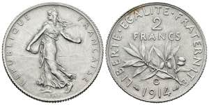 FRANCIA. 2 Francs (Ar. 10,00g/27mm). 1914. ... 