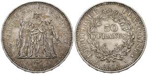 FRANCIA. 50 Francs. (Ar. 30,14g/41mm). 1975. ... 