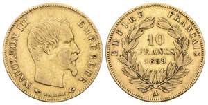 FRANCIA. 10 Francs. (Au. 3,21g/19mm). 1859. ... 