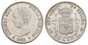 ALFONSO XIII (1885-1931). 50 Cents. (Ar. ... 