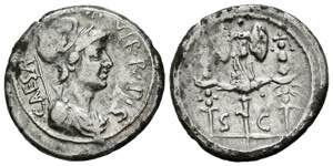 AUGUST. Denarius. (Ar. 3.71g / 19mm). 42 BC ... 