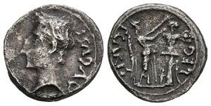 AUGUSTUS. Quinary. (Ar. 1.84g / 13mm). 25-23 ... 