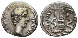 AUGUSTUS. Quinary. (Ar. 1.83g / 14mm). 29-28 ... 