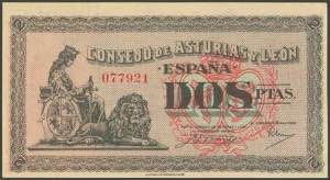 2 Pesetas. 1937. Asturias and León. (Edifil ... 