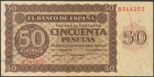 50 Pesetas. November 21, 1936. Series D. ... 