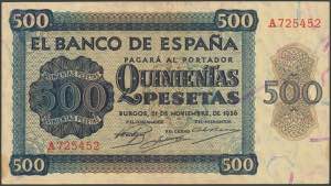500 pesetas. November 21, 1936. Series A. ... 