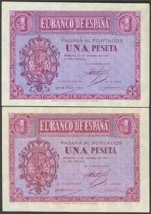 Set of 2 1 Peseta banknotes issued on ... 