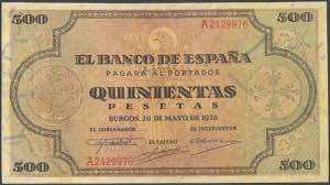 500 pesetas. May 20, 1938. Series ... 