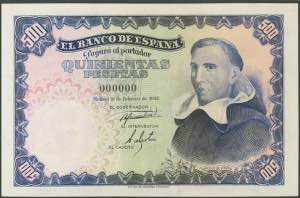500 pesetas. February 19, 1946. Numbering ... 