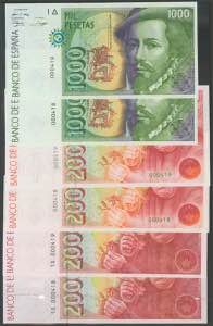Complete series of 5 banknotes of the 1992 ... 