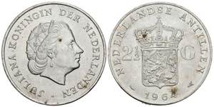 ANTILLAS HOLANDESAS. 2 1/2 Gulden (Ar. ... 