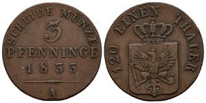 GERMANY (Prussia). 3 Pfennig. (Ae. 4.50g / ... 