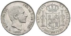 ALFONSO XII (1874-1885). 50 cents. (Ar. ... 