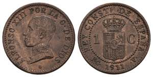 ALFONSO XIII (1885-1931). 1 cent. (Ae. 1.01g ... 
