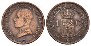 ALFONSO XIII (1885-1931). 1 Cent (Ae. 1.06g ... 