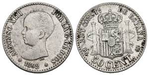 ALFONSO XIII (1885-1931). 50 Cents. (Ar. ... 