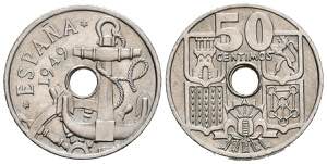 SPANISH STATE (1936-1975). 50 Cents (Cu-Ni. ... 